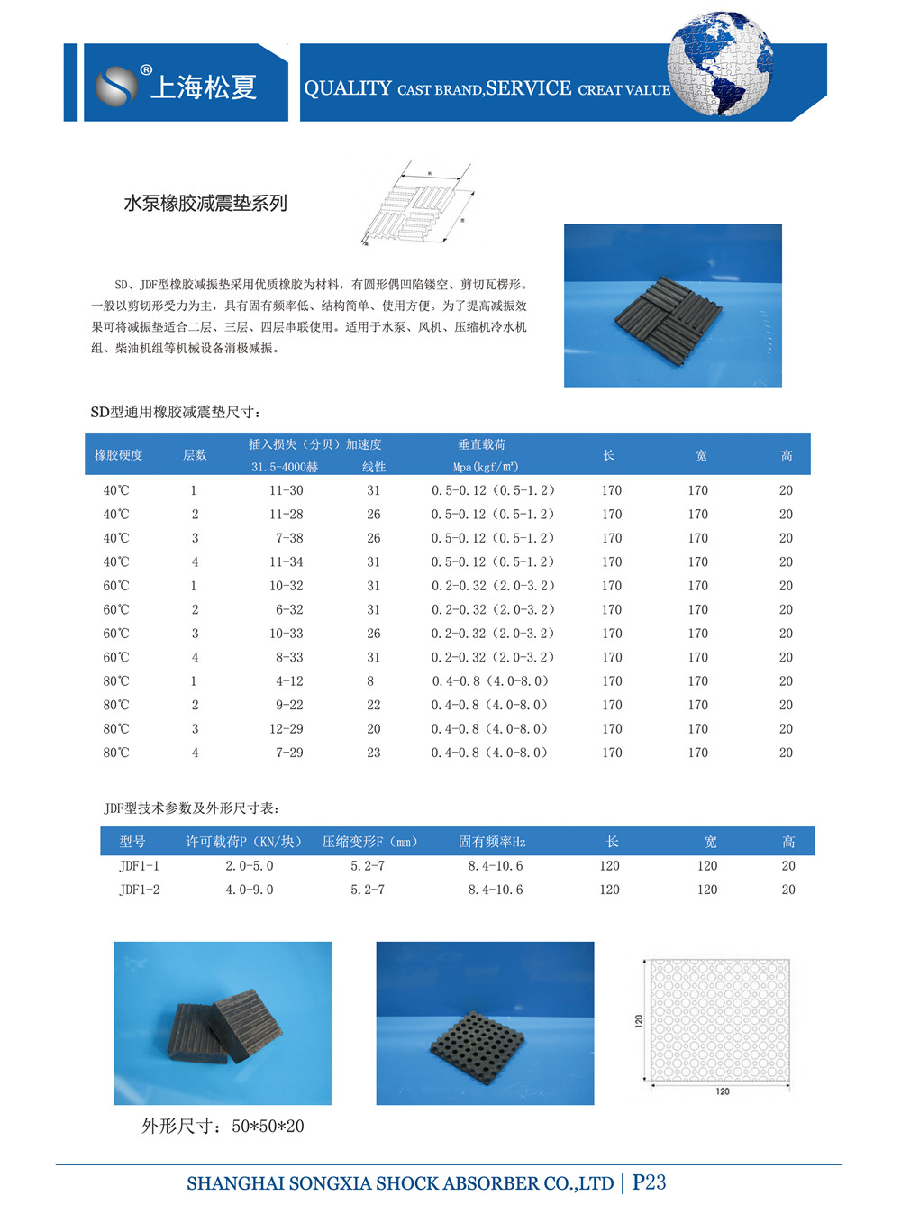 SD橡膠減震器產品參數